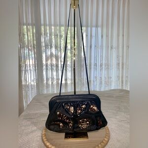 VARON - Vintage - Black Leather Snakeskin Calf Hair Clutch Crossbody
